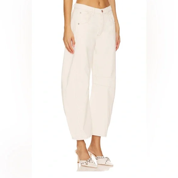 Free People x We The Free Cream Barrel Jeans - Picture 2 of 10